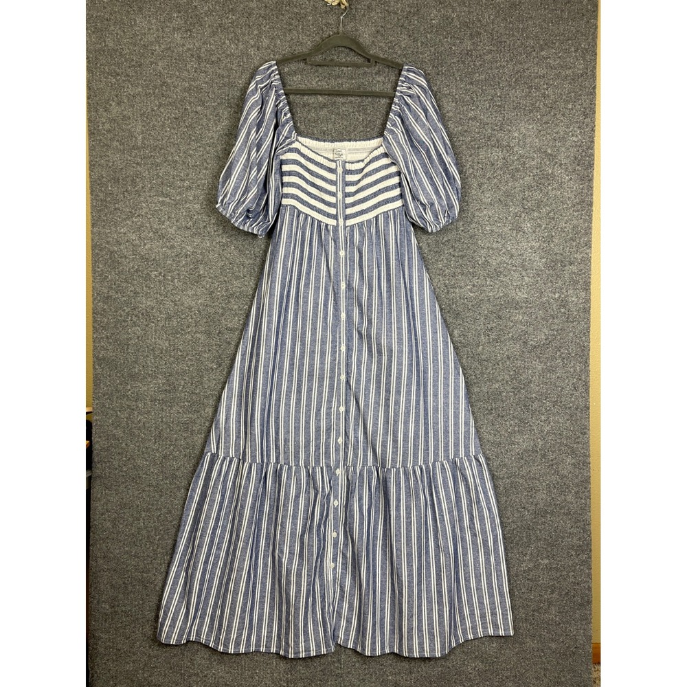 Love, Tomas Emerson Fry Maxi Dress Womens M/L Blue Striped Excellent Smocked